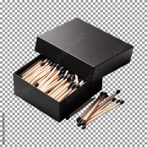 Designer Matchbox with Wooden Matches for Aesthetic Appeal on transparent background, png, psd
