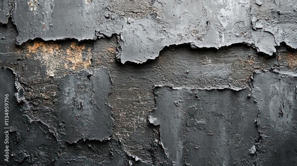 Obraz premium Layered surfaces showcase the passage of time through peeling paint and textured gray tones