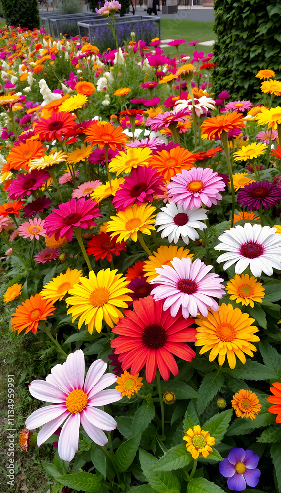 A vibrant array of colorful flowers, showcasing their natural beauty and diversity in a lush garden setting, photo, with white tones A vibrant array of colorful flowers, showcasing their natural beauty and diversity in a lush garden setting, photo, with white tones