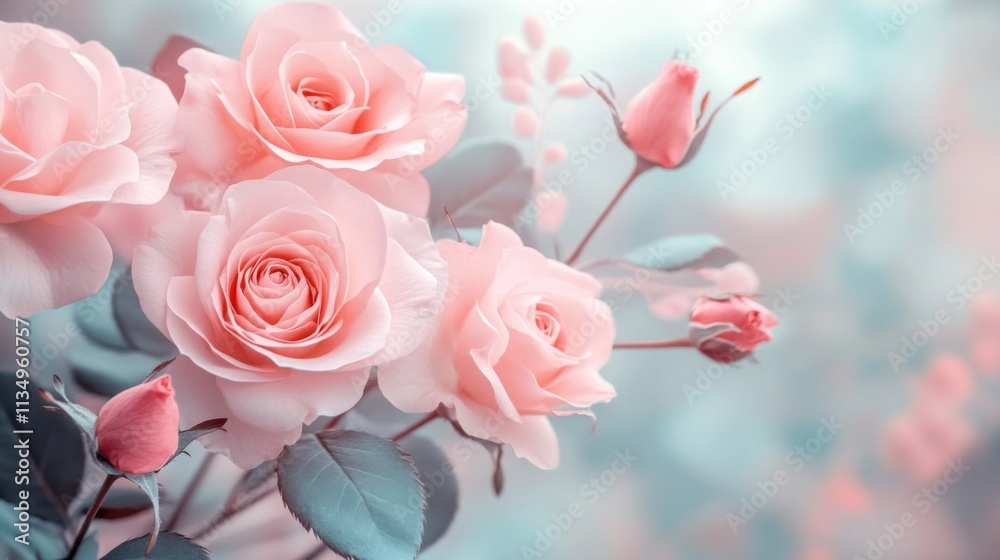 Delicate Pink Roses Blooming Softly in Garden Delicate Pink Roses Blooming Softly in Garden