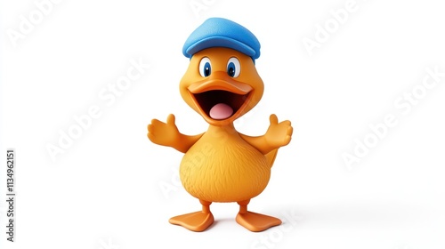 Happy cartoon duck wearing a blue cap, giving thumbs up. photo