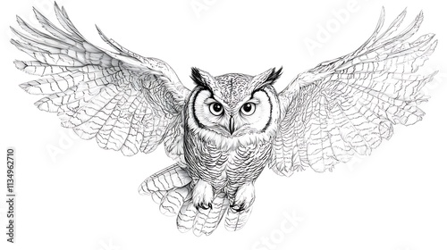 Owl coloring pages for adults, detailed line art, white background  photo