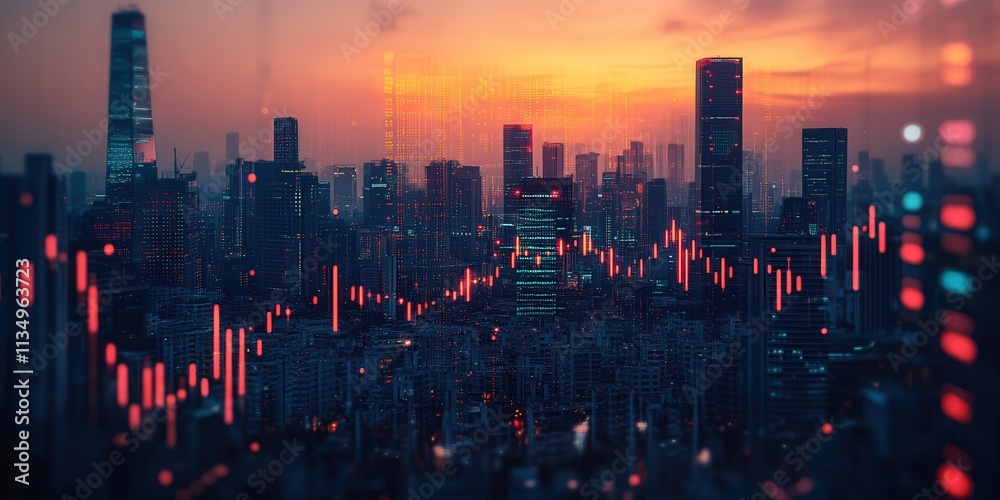 A vibrant city skyline at sunset with data visualization overlays, symbolizing finance and technology. A vibrant city skyline at sunset with data visualization overlays, symbolizing finance and technology.