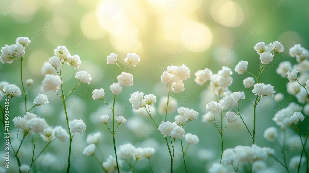 Delicate white flowers on slender green stems, perfect for nature backgrounds, gardening websites, and spring themed designs Delicate white flowers on slender green stems, perfect for nature backgrounds, gardening websites, and spring themed designs