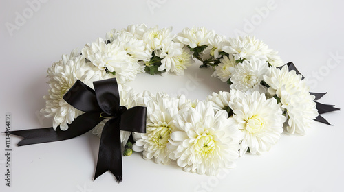 White chrysanthemum flowers tied with black ribbon