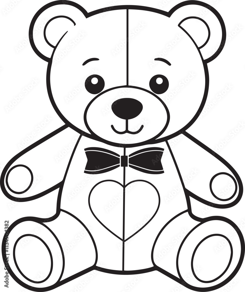 Obraz premium Teddy bear with a bow and love shape silhouette on a white background vector illustration.