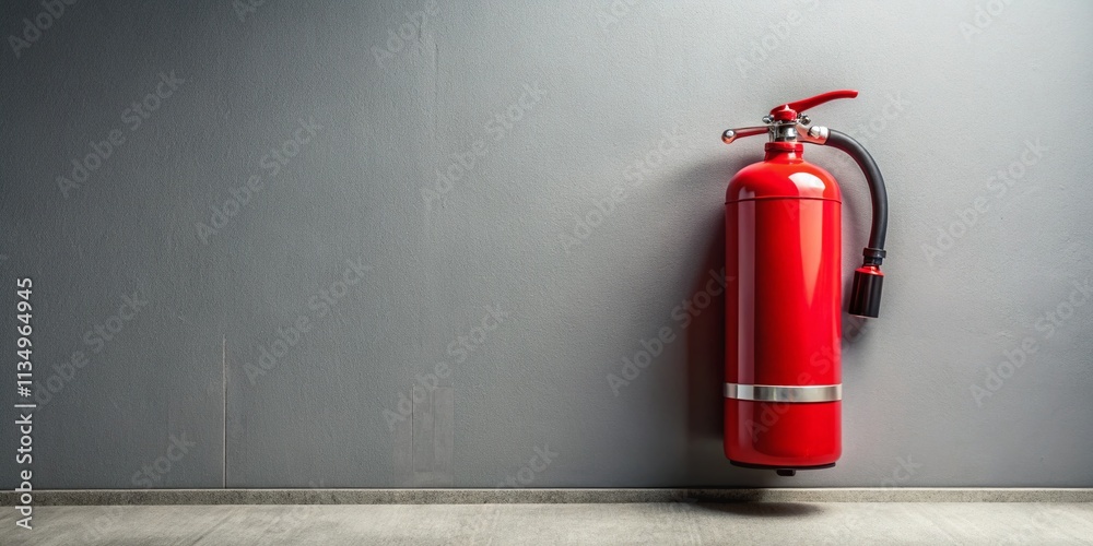 Obraz premium Fire Extinguisher on Industrial Wall: A Symbol of Emergency Preparedness and Workplace Safety, Emphasizing Readiness and Caution in an Industrial Environment