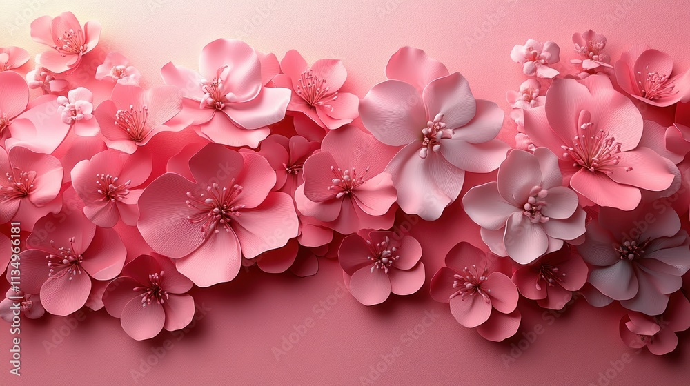 A vibrant display of pink flowers blooms beautifully against a gentle background, exuding elegance A vibrant display of pink flowers blooms beautifully against a gentle background, exuding elegance