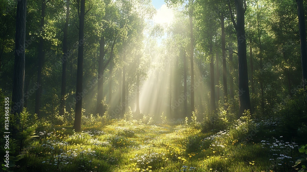 Fototapeta premium Sunlight Rays in Green Forest