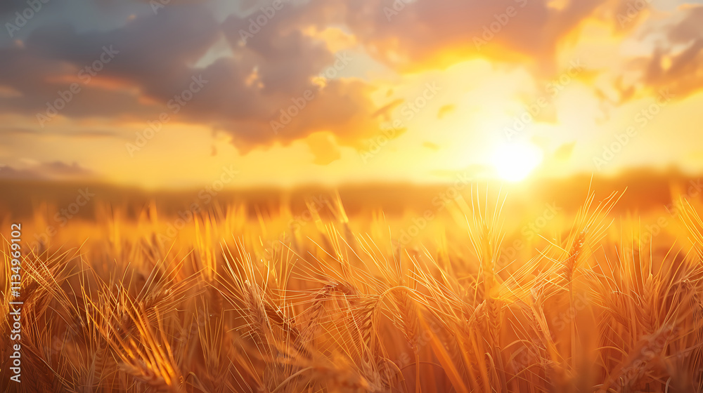 Golden Hour Harvest: A sun-drenched field of wheat ripens under the warm glow of a captivating sunset, casting a golden hue over the landscape. The scene evokes a sense of abundance and tranquility. Golden Hour Harvest: A sun-drenched field of wheat ripens under the warm glow of a captivating sunset, casting a golden hue over the landscape. The scene evokes a sense of abundance and tranquility.