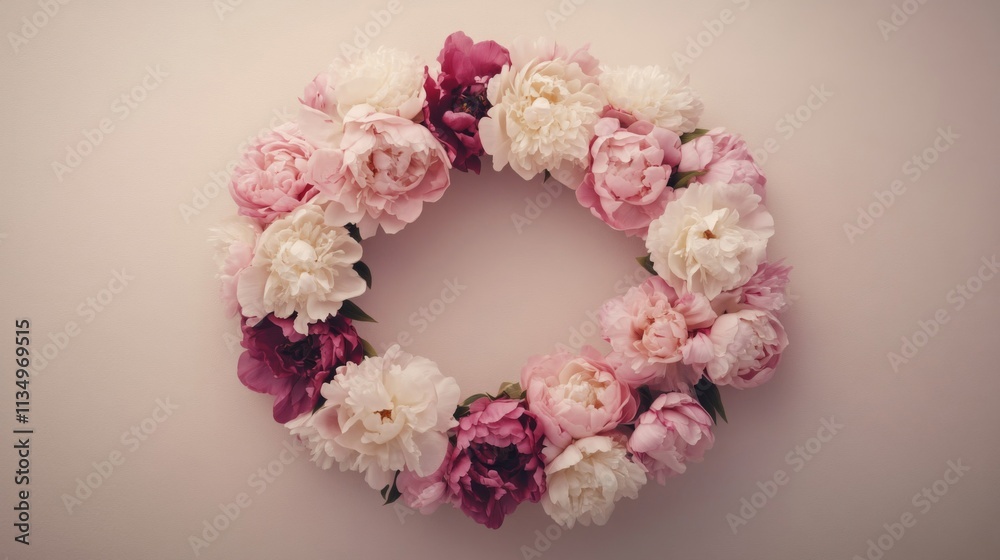 Obraz premium Pink and white peonies arranged in a circular wreath