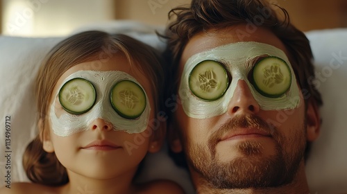 Father and Daughter Having a Spa Day at Home with Face Masks

 photo