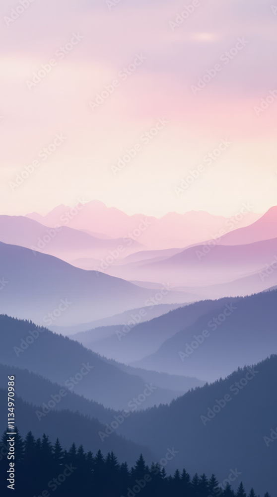Serene Dreamy Landscape of Mist-Covered Mountains Serene Dreamy Landscape of Mist-Covered Mountains