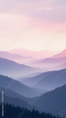 Serene Dreamy Landscape of Mist-Covered Mountains