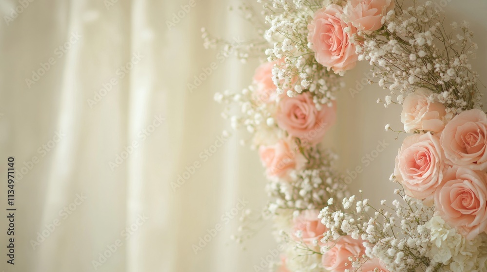 Fototapeta premium Delicate Peach Roses and Baby Breath Wreath
