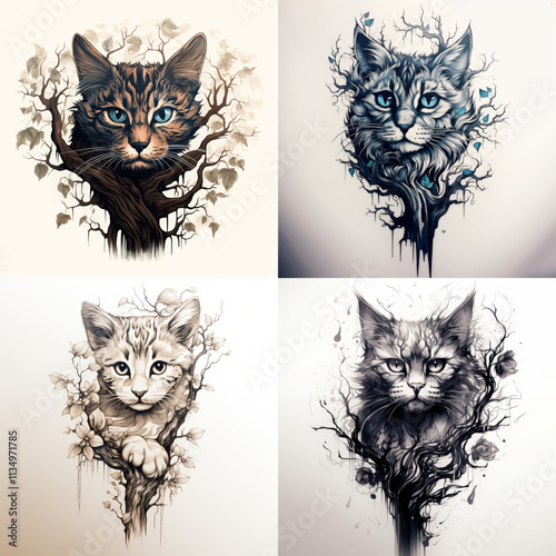 Cat and tree Tattoo idea sketch