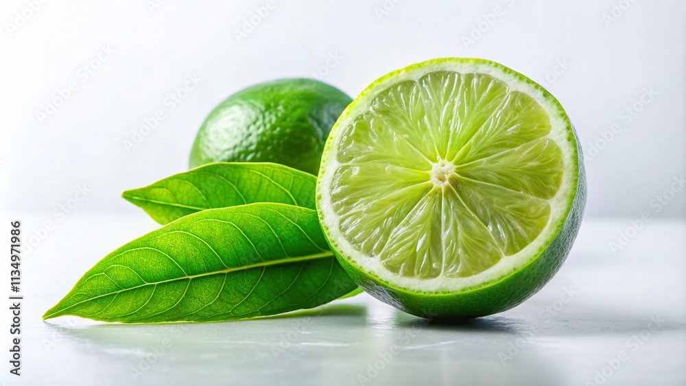 Fresh Lime and Green Leaves on Bright White Background for Culinary and Lifestyle Photography, Showcasing Vibrant Colors and Natural Ingredients for Healthy Recipes and Refreshing Drinks Fresh Lime and Green Leaves on Bright White Background for Culinary and Lifestyle Photography, Showcasing Vibrant Colors and Natural Ingredients for Healthy Recipes and Refreshing Drinks