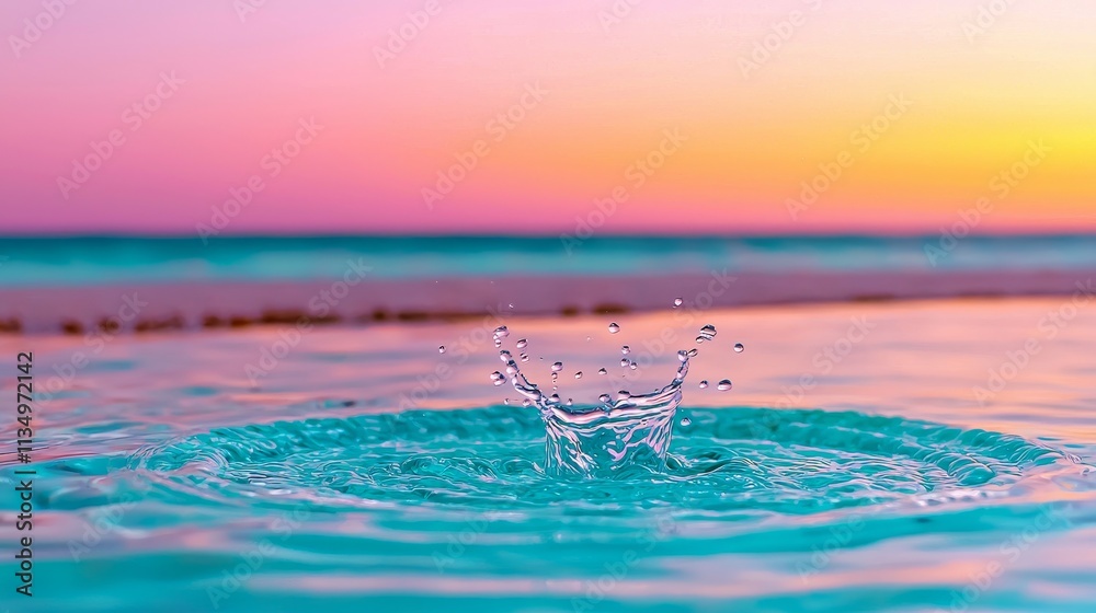Serene Ocean Water Drop Sunset Splash Tranquil Beach Scene Serene Ocean Water Drop Sunset Splash Tranquil Beach Scene