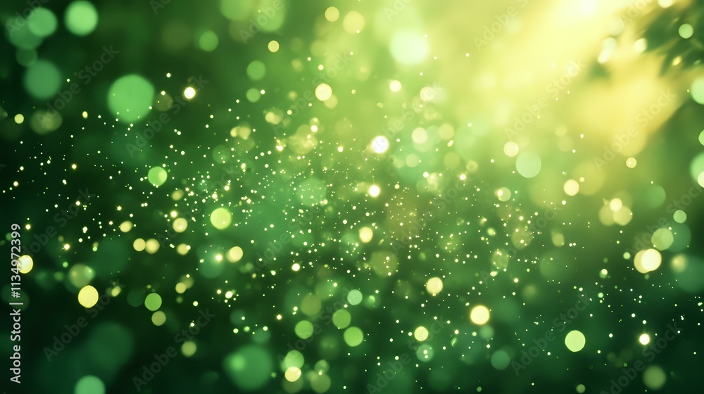 Glittering emerald light with radiant bokeh glowing in a lush forest grove, a magical aura filling the air Glittering emerald light with radiant bokeh glowing in a lush forest grove, a magical aura filling the air