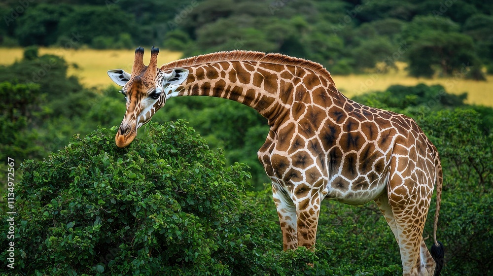 Graceful Giraffe Grazing on Lush Green Foliage Graceful Giraffe Grazing on Lush Green Foliage