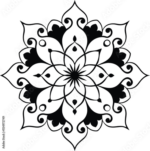 A black and white floral pattern, white background silhouette vector art illustration