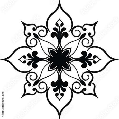 A black and white floral pattern, white background silhouette vector art illustration