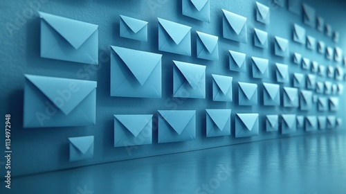 Blue envelopes decorate a textured wall, symbolizing the value of daily communication photo