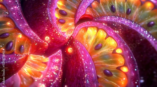 Vibrant Psychedelic Abstract Fractal Design with Swirling Colorful Patterns and Glowing Iridescent Effects