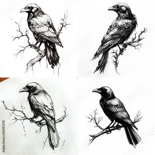 RAven sitting on a branch Tattoo idea sketch