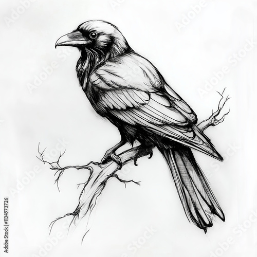 RAven sitting on a branch Tattoo idea sketch