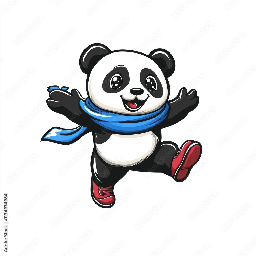 Happy panda wearing a scarf and boots. Happy panda wearing a scarf and boots.