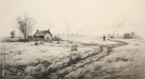 Farm house lanscape Tattoo idea sketch