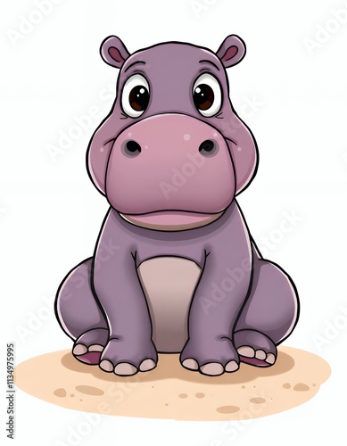 cartoon hippo sitting on the ground with a sad look on his face. photo