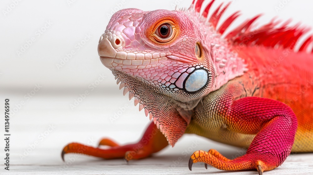 Obraz premium Vibrant Red Iguana Portrait on White Background