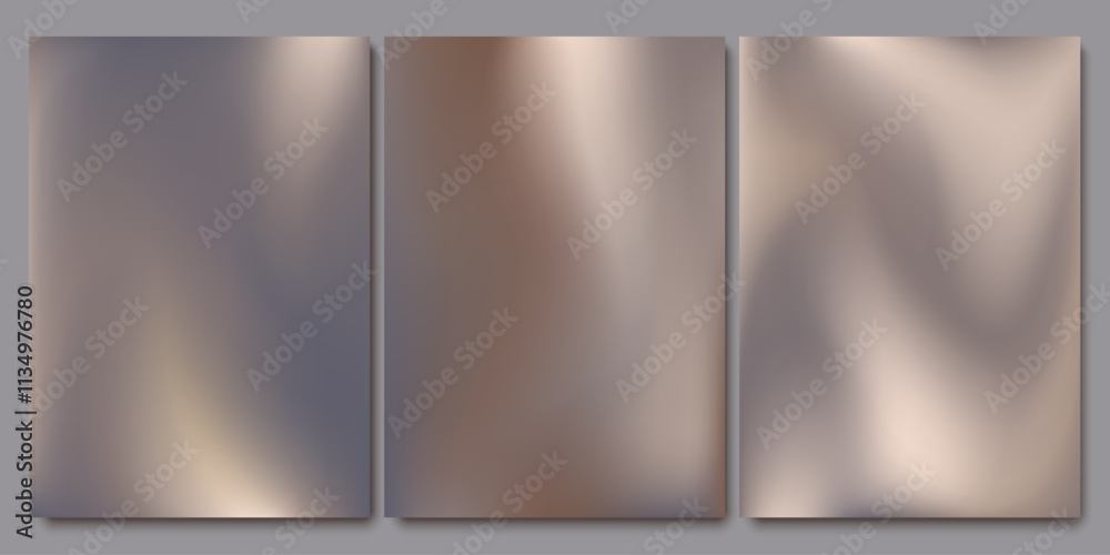 Set of chic elegant cards in grey, beige, white shades. Metallic surface, waves. Cover, packaging, business template. Frame for branding, logo, invitation. Gradient mesh. Blurred background. Set of chic elegant cards in grey, beige, white shades. Metallic surface, waves. Cover, packaging, business template. Frame for branding, logo, invitation. Gradient mesh. Blurred background.