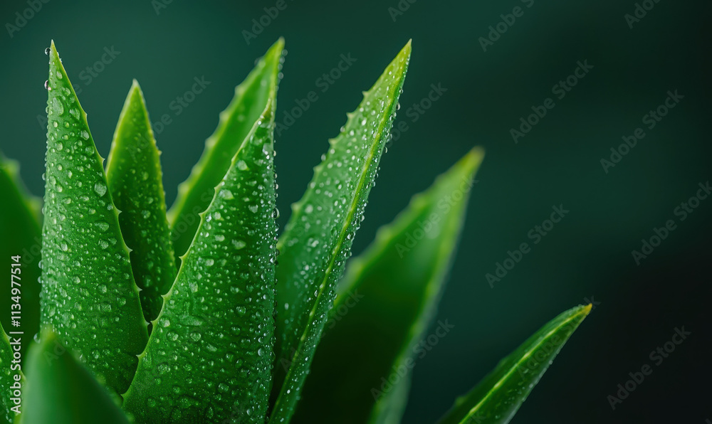 Close-Up of Dew-Kissed Aloe Leaves Showcasing Vibrant Green Spikes and Natural Texture in Serene Botanical Composition Close-Up of Dew-Kissed Aloe Leaves Showcasing Vibrant Green Spikes and Natural Texture in Serene Botanical Composition