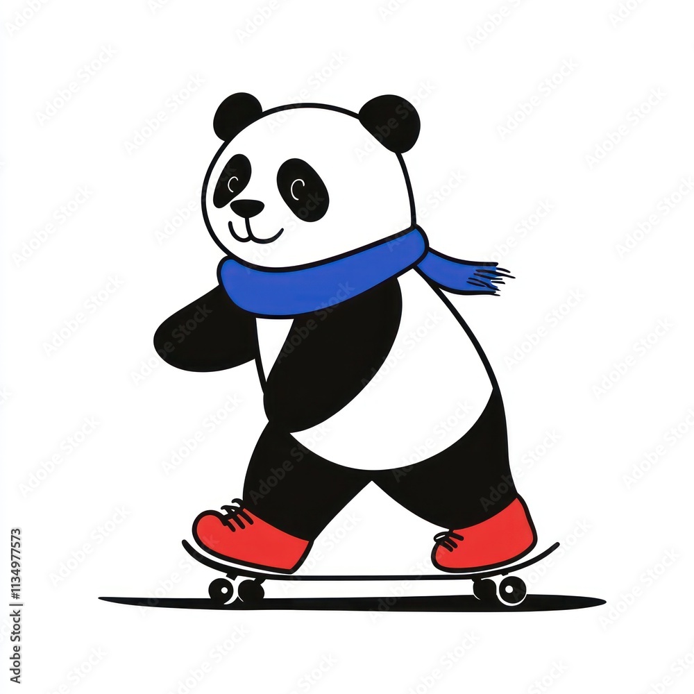 Happy panda skateboarding wearing a scarf. (1) Happy panda skateboarding wearing a scarf. (1)