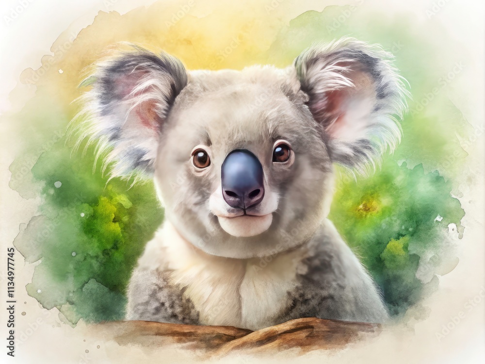 Obraz premium Adorable Watercolor Koala Illustration with Soft Natural Texture in Isolated Perspective for Creative Projects