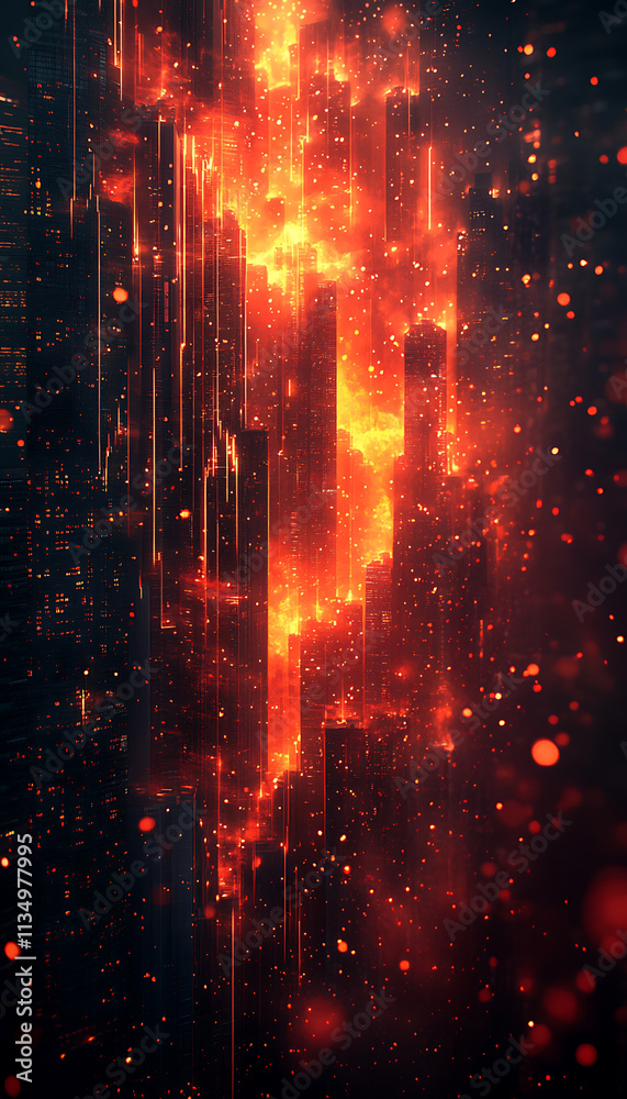 Obraz premium A illustration depicting the collapse of stock market values, with falling stock charts, crashing numbers, and a sense of economic turmoil, symbolizing a financial crisis