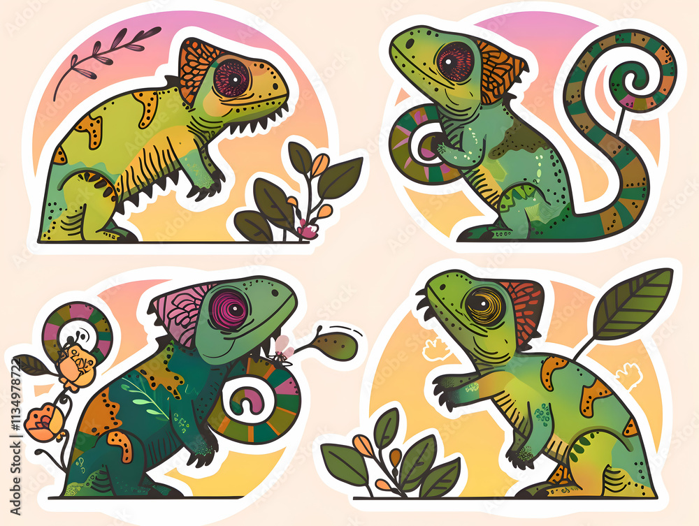 Obraz premium Colorful Chameleons: A Playful Exploration of Nature’s Masters of Disguise