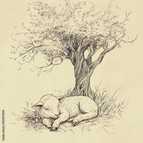 Sheep under the tree Tattoo idea sketch