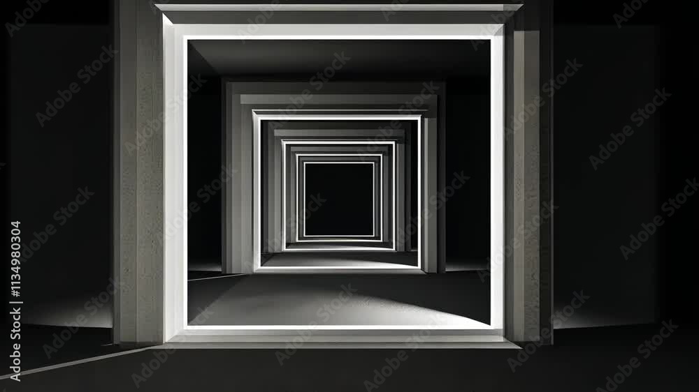 Square Light Tunnel with Open Door Frame in Minimalist Interior Design Square Light Tunnel with Open Door Frame in Minimalist Interior Design