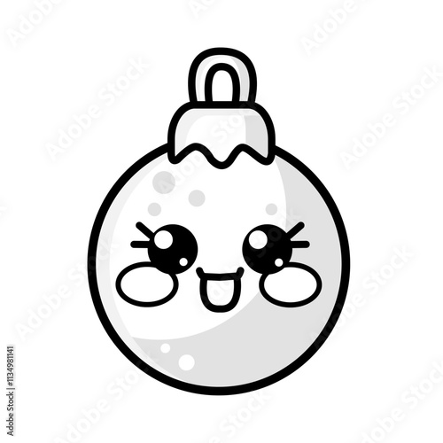 Outline kawaii Christmas ball icon. Vector cute outline illustration for printable children's and adults coloring page or coloring book