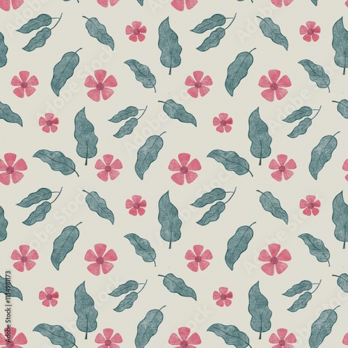 Vintage red green seamless floral pattern