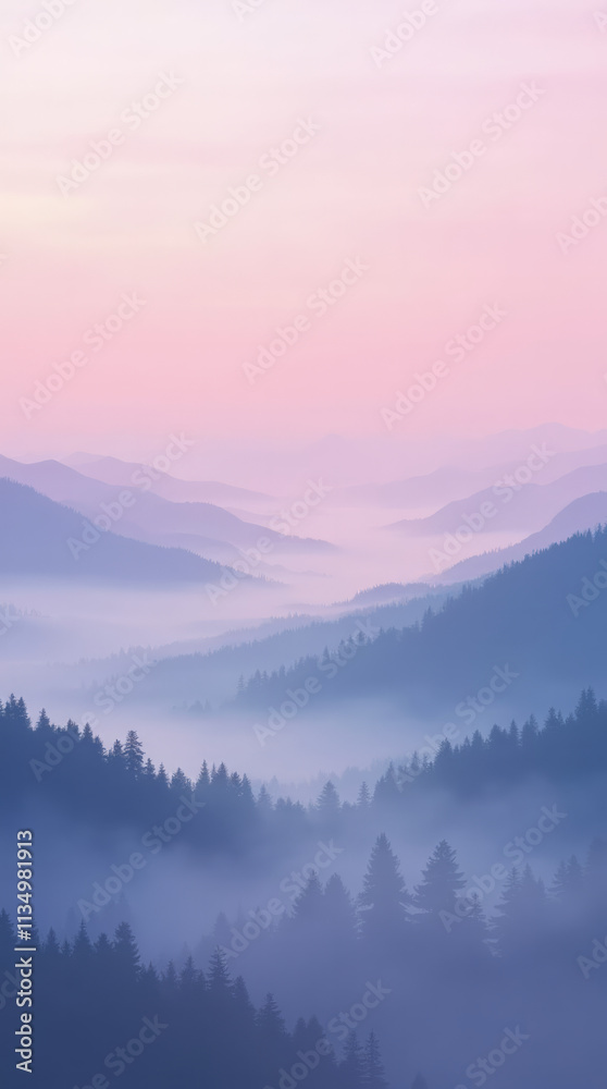 Serene Mist-Covered Mountains with Pastel Hues Serene Mist-Covered Mountains with Pastel Hues