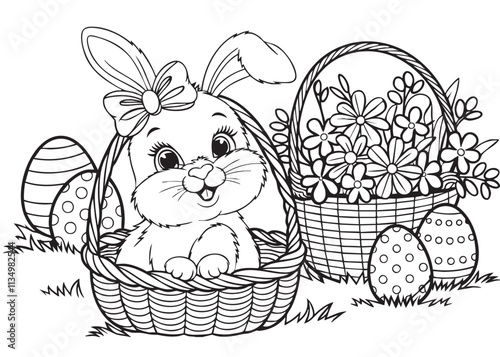 easter basket with eggs and bunny