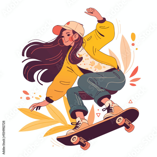 Vector design of a skateboarding girl in vector format for motion graphics