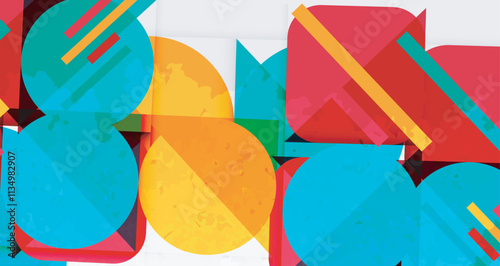 Squares, circles and triangles and grainy noisy texture. Vector Illustration For Wallpaper, Banner, Background, Card, Book Illustration, landing page