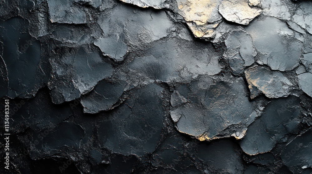 Shades of black form a striking texture with layers peeling, revealing depth and contrast Shades of black form a striking texture with layers peeling, revealing depth and contrast