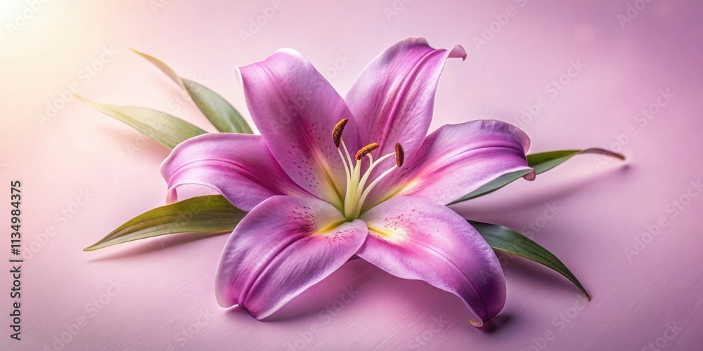 A delicate pink lily blossom with its petals gently unfurling on a soft pink background, bathed in a warm, ethereal glow. A delicate pink lily blossom with its petals gently unfurling on a soft pink background, bathed in a warm, ethereal glow.